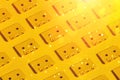 Yellow Audio Cassette Tapes On Yellow Background. Creative Concept Of Retro Technology With Sunlight Royalty Free Stock Photo