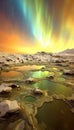 Yellow Auroras Over Arctic Snow: A Nighttime Radiance