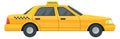 Yellow auto with checkered pattern. Taxi car side view