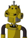 Yellow Automaton With Dome Head And Speakers Mouth And Angry Eyes And Single Antenna