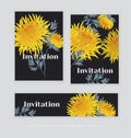 Yellow autumn chrysanthemum flower card template. golden-daisy