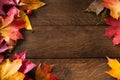 Yellow autumn leaves on background old wood Royalty Free Stock Photo