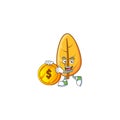 Yellow autumn leaves in with mascot bring coin