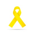 Yellow awareness ribbon on gray background. Bone cancer and troops support symbol. Royalty Free Stock Photo