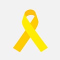 Yellow awareness ribbon on gray background. Bone cancer and troops support symbol. Royalty Free Stock Photo