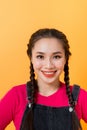 On a yellow background, Asian girl`s various expressions display, embodies the charm of asian girls Royalty Free Stock Photo