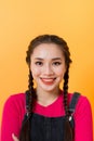 On a yellow background, Asian girl`s various expressions display, embodies the charm of asian girls Royalty Free Stock Photo