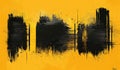 a yellow background with black strokes, in the style of dark compositions, striped compositions, bold graphic style