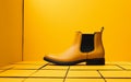 Yellow Background: Chelsea Boots Adorning the Wall -Generative Ai