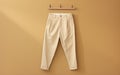 Yellow Background: Chino Pants Hanging on the Wall -Generative Ai Royalty Free Stock Photo
