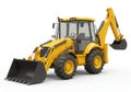 Yellow backhoe loader construction vehicle isolated on white background Royalty Free Stock Photo