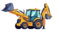 Yellow backhoe loader construction vehicle with two buckets and articulated arm Royalty Free Stock Photo