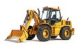 Yellow backhoe loader isolated on white background, showcasing construction equipment. ai generative Royalty Free Stock Photo