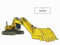 Yellow backhoe loader , sketch vector.