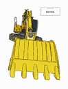 Yellow backhoe loader , sketch vector.