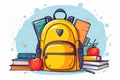 A yellow backpack with school equipment. Back to School concept , illustration Royalty Free Stock Photo