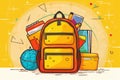 A yellow backpack with school equipment. Back to School concept , illustration Royalty Free Stock Photo