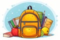 A yellow backpack with school equipment. Back to School concept , illustration Royalty Free Stock Photo