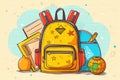 A yellow backpack with school equipment. Back to School concept , illustration Royalty Free Stock Photo