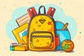 A yellow backpack with school equipment. Back to School concept , illustration Royalty Free Stock Photo