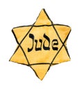 Yellow badge of Star of David is is a symbol of modern Jewish i Royalty Free Stock Photo