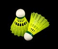 Yellow badminton shuttlecocks isolated on black Royalty Free Stock Photo