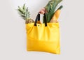 Yellow bag with products, delivery, takeaway