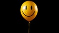 Yellow ballon with a smile isolated on black wall background. Yellow ball with a smile Royalty Free Stock Photo