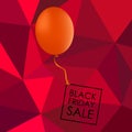 Yellow balloon on red polygonal background with inscription for