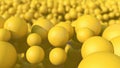 Yellow balls flying. Abstract illustration, 3d render, close-up