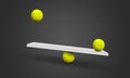 Yellow balls On scale balance. 3d Render, Grey background