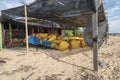 Yellow banana boats on the beach Royalty Free Stock Photo