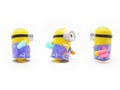 Yellow Banana Minion Toys Plastic Model from Despicable Me Movie in White Isolated Background Royalty Free Stock Photo
