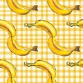 Yellow Banana Pattern on Gingham Background Royalty Free Stock Photo