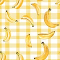 Yellow Banana Pattern on Gingham Background Royalty Free Stock Photo