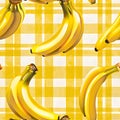 Yellow Banana Pattern on Gingham Background Royalty Free Stock Photo