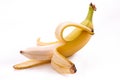 Yellow banana peeled, semi-peeled. Isolate on white background Royalty Free Stock Photo