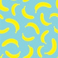 Yellow bananas on blue background. Seamless pattern vector illustration Royalty Free Stock Photo