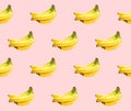 Yellow bananas seamless pattern. Low poly illustration on pink background Royalty Free Stock Photo