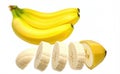 yellow bananas and sliced fruit. The background is white, which emphasizes the freshness and brightness of the fruits Royalty Free Stock Photo