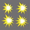 Yellow bang icon set. Gray background. Watercolor insignia. Comic boom symbol. Vector illustration. Stock image.