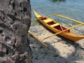 yellow banka outrigger canoe palm tree philippines Royalty Free Stock Photo