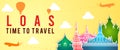 yellow banner of Loas famous landmark silhouette colorful style