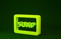 Yellow Bar of soap with foam icon isolated on green background. Soap bar with bubbles. Minimalism concept. 3d Royalty Free Stock Photo