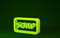 Yellow Bar of soap icon isolated on green background. Soap bar with bubbles. Minimalism concept. 3d illustration 3D Royalty Free Stock Photo