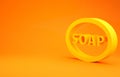 Yellow Bar of soap icon isolated on orange background. Soap bar with bubbles. 3d illustration 3D render Royalty Free Stock Photo