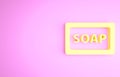 Yellow Bar of soap icon isolated on pink background. Soap bar with bubbles. Minimalism concept. 3d illustration 3D Royalty Free Stock Photo