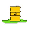 Yellow barrel radioactive waste. Biohazard container. Vector ill