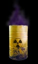 Yellow barrel of toxic waste isolated. Acid in barrels. Beware o