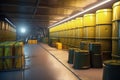 yellow barrels radioactive waste storage generative ai Royalty Free Stock Photo